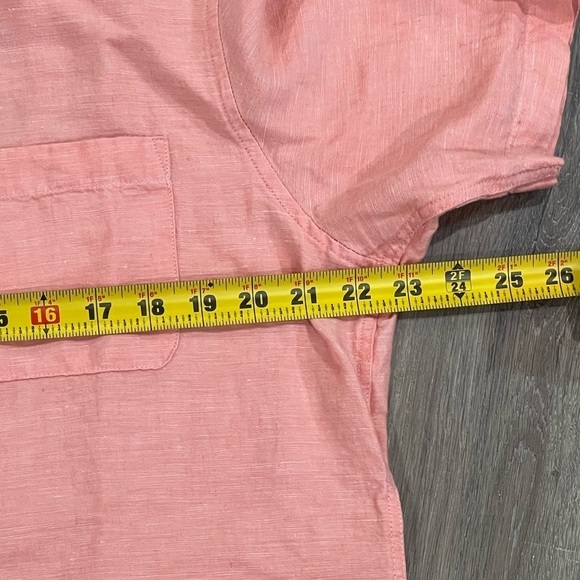 Hickey Freeman Large Short Sleeve Salmon Linen Cotton Blend Button Front Shirt - Picture 10 of 11